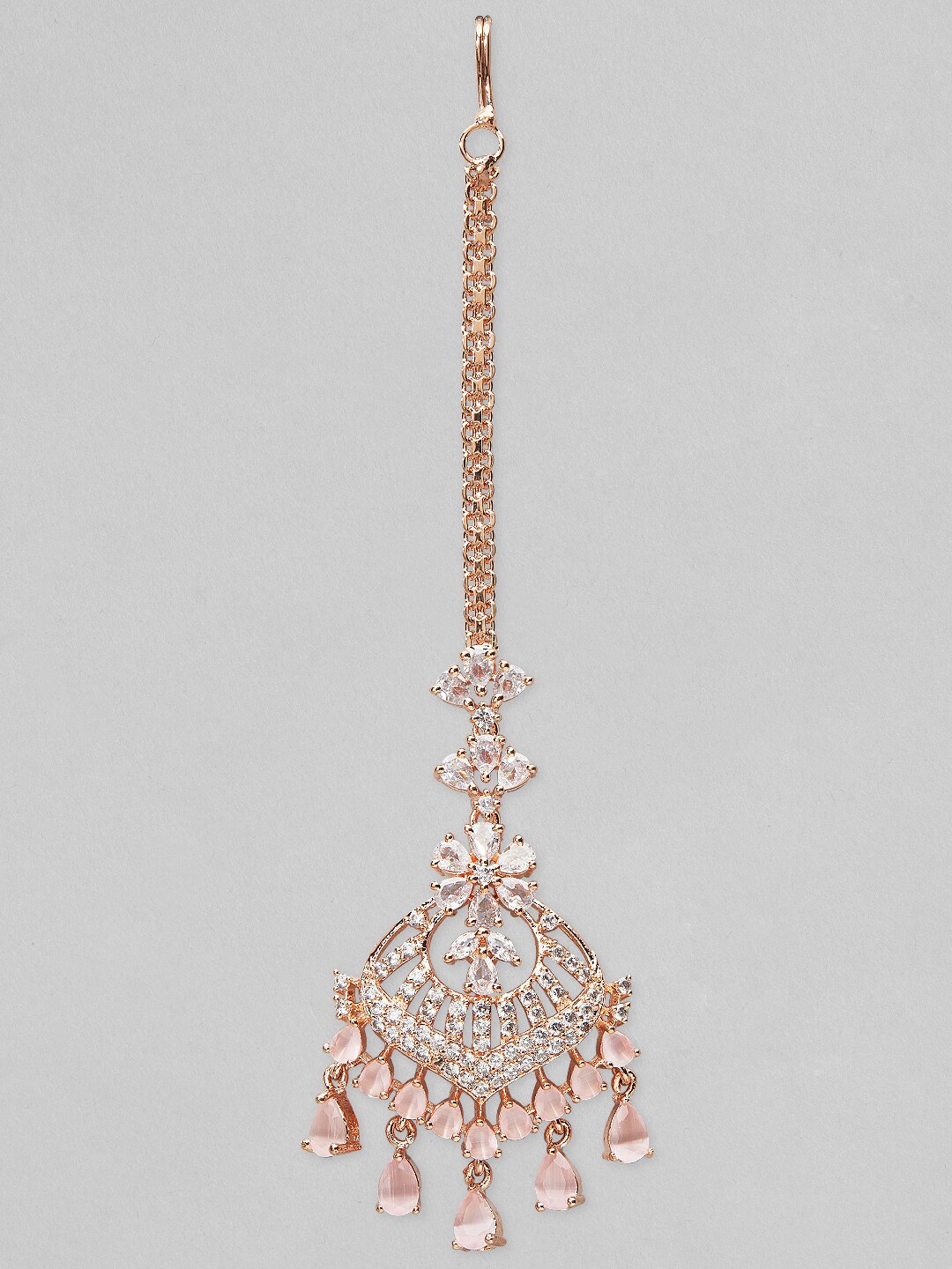 

Rubans Rose Gold-Plated & White AD-Studded Maangtikka