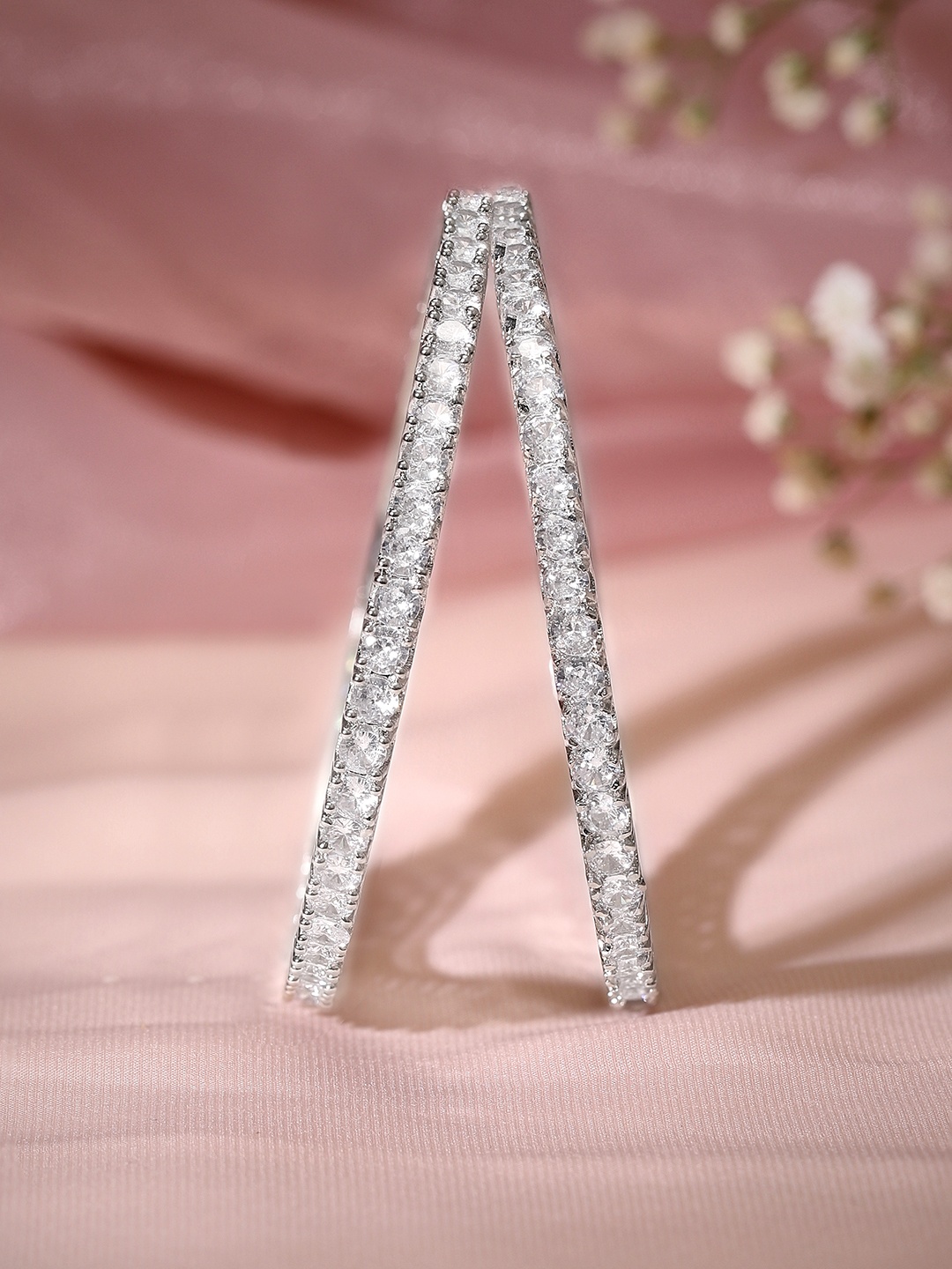 

Rubans Set of 2 Silver-Plated AD Studded Bangle