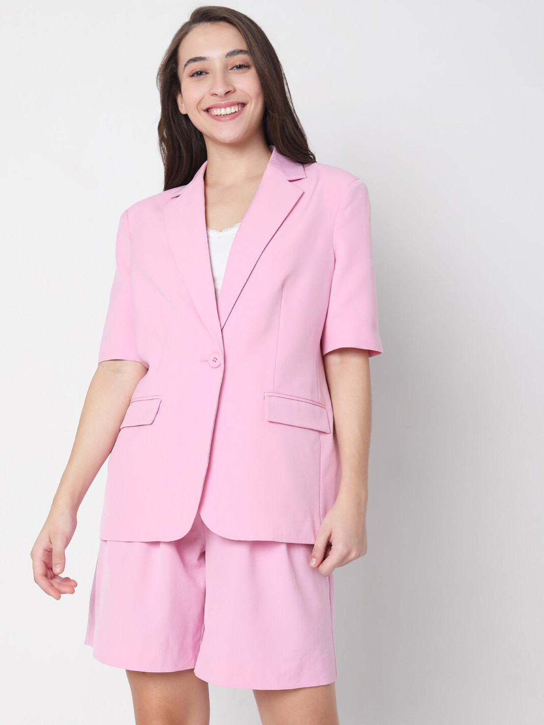 

Vero Moda Women Pink Solid Single Breasted Formal Blazer