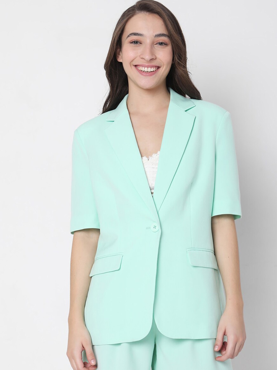 

Vero Moda Women Green Solid Single Breasted Casual Blazer