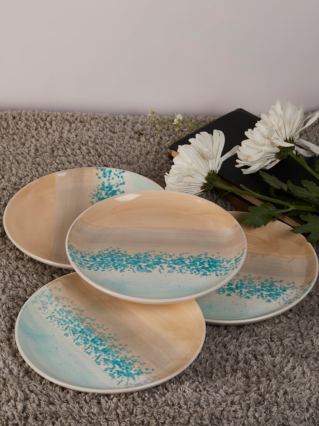 

The Wishing Chair Blue & Peach-Coloured 4 Pieces Printed Stoneware Matte Plates