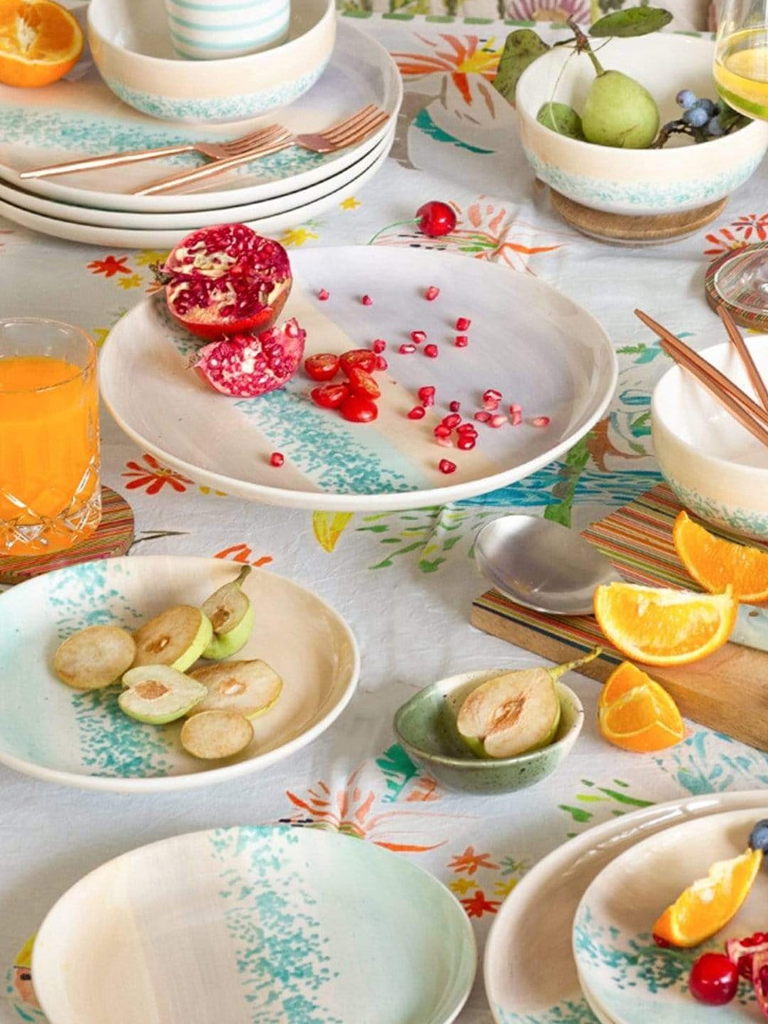 

The Wishing Chair Blue & Peach-Coloured 4 Pieces Printed Stoneware Glossy Plates