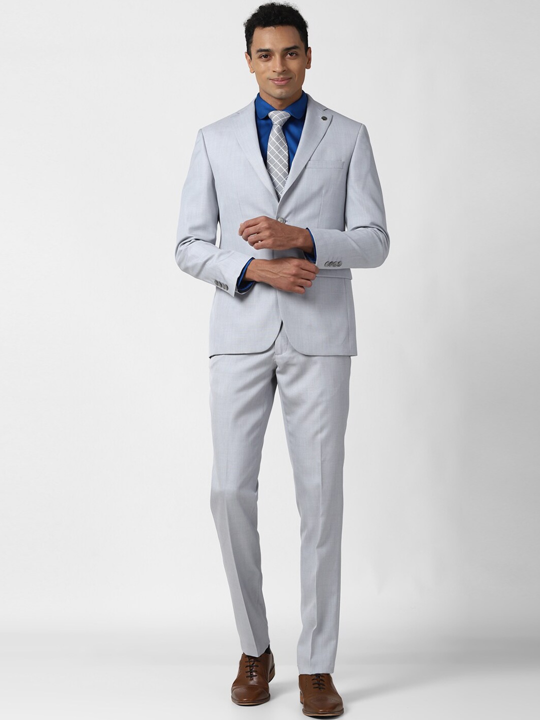

Peter England Elite Men Grey Self-Design Single-Breasted Slim-Fit 3-Piece Suit