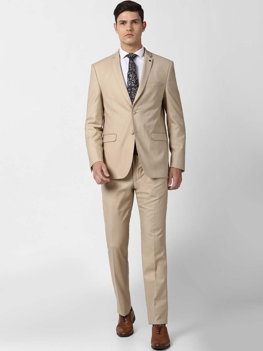 

Van Heusen Men Khaki Solid Slim-Fit Single-Breasted Two-Piece Formal Suit