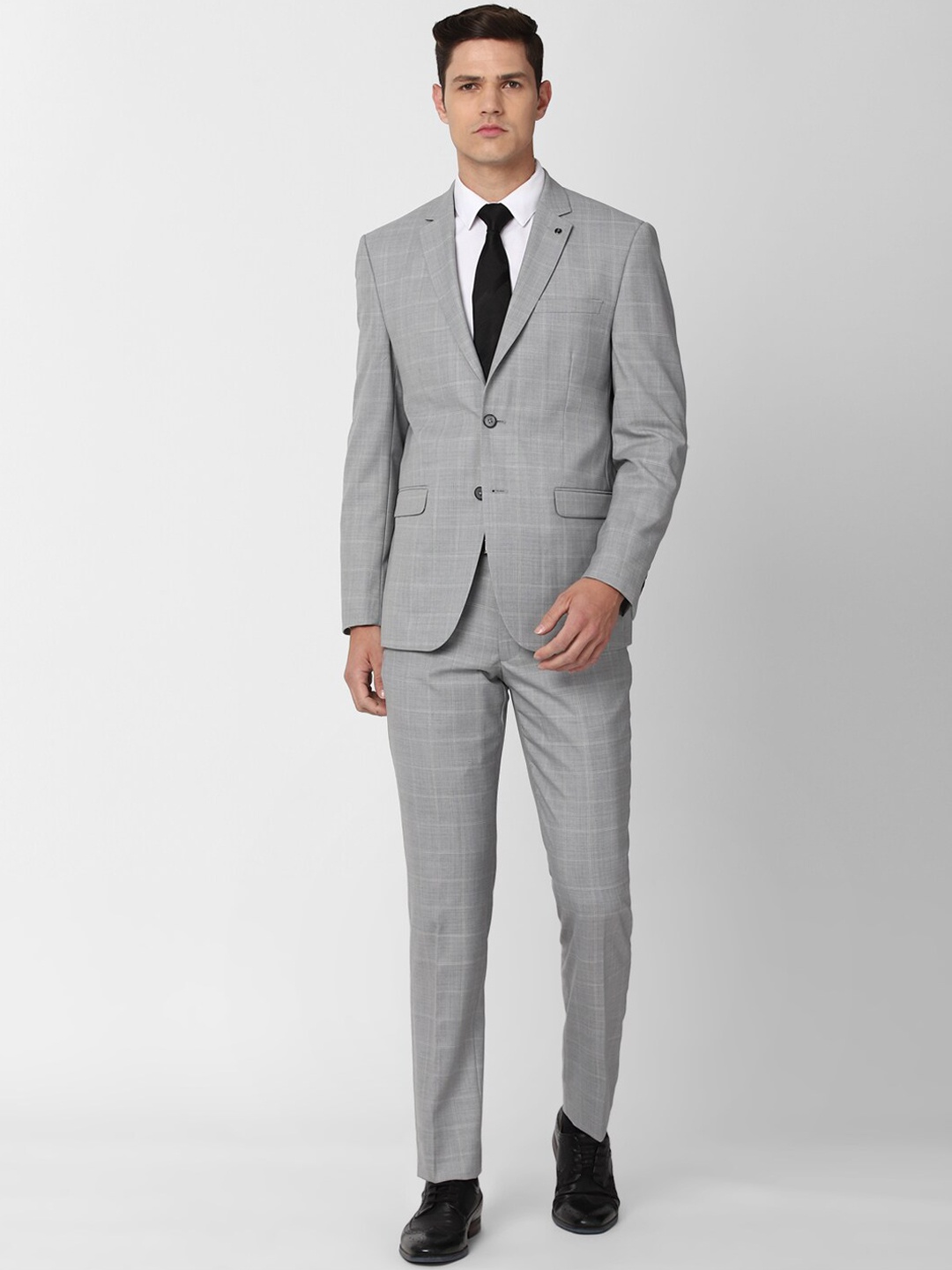 

Van Heusen Men Grey Checked Single-Breasted 2-Piece Slim-Fit Formal Suit