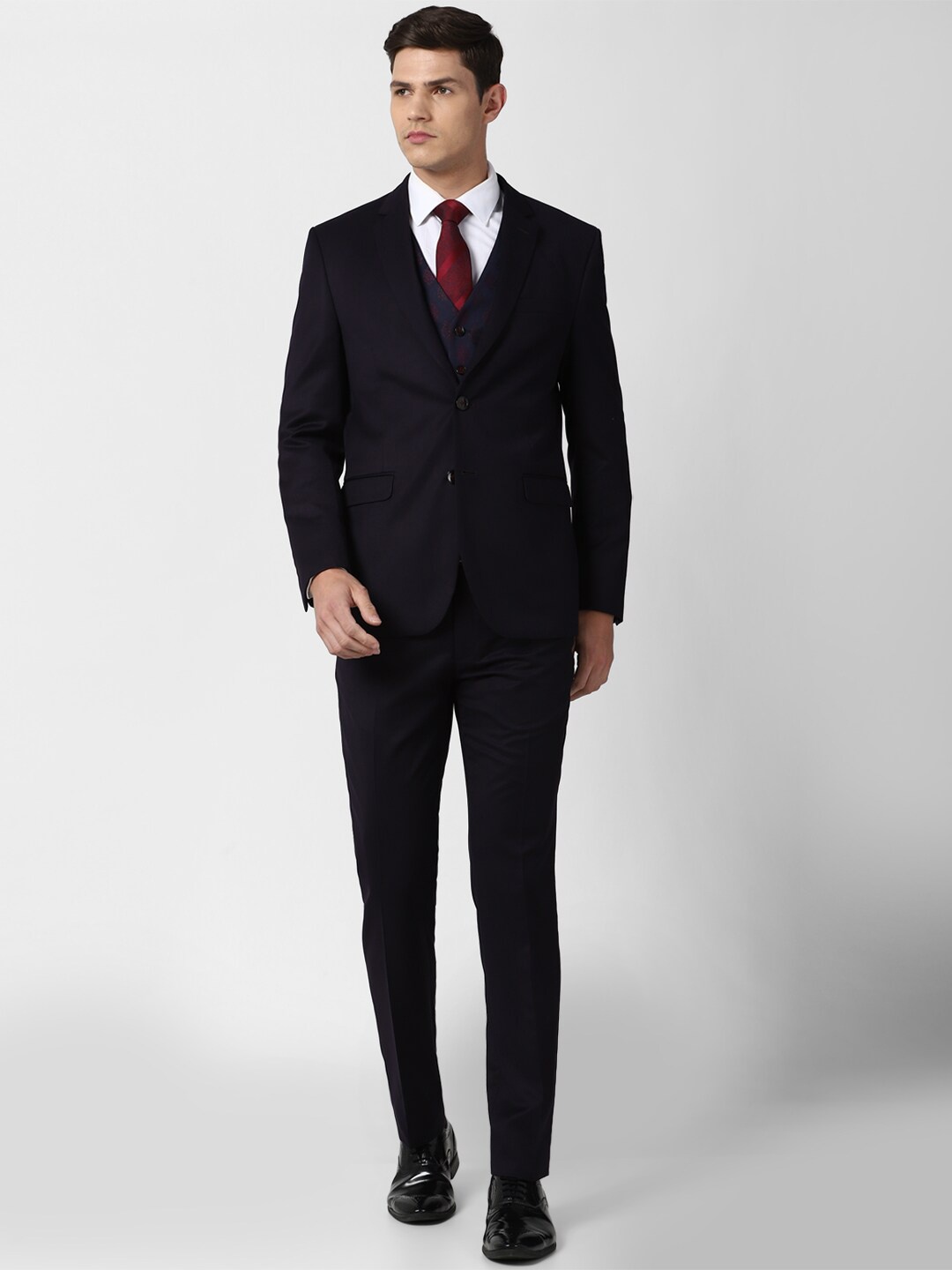 

Van Heusen Men Black & Blue Self-Design Single-Breasted Slim-Fit 3-Piece Formal Suit