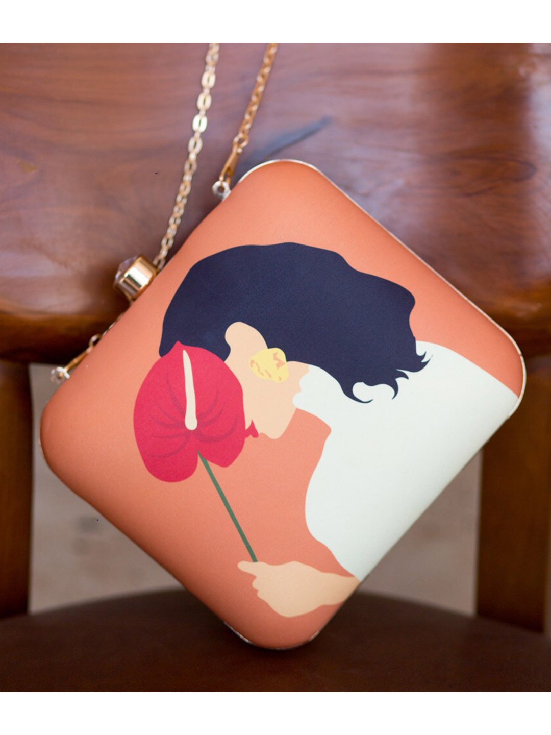 

ARTKLIM Orange & Cream-Coloured Printed Box Clutch