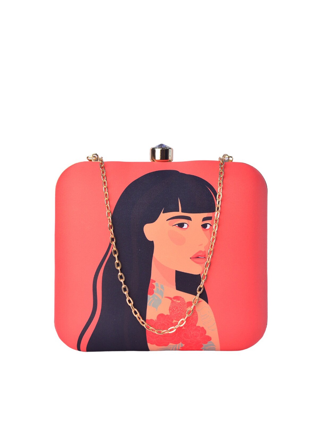 

ARTKLIM Women Orange Printed Box Clutch