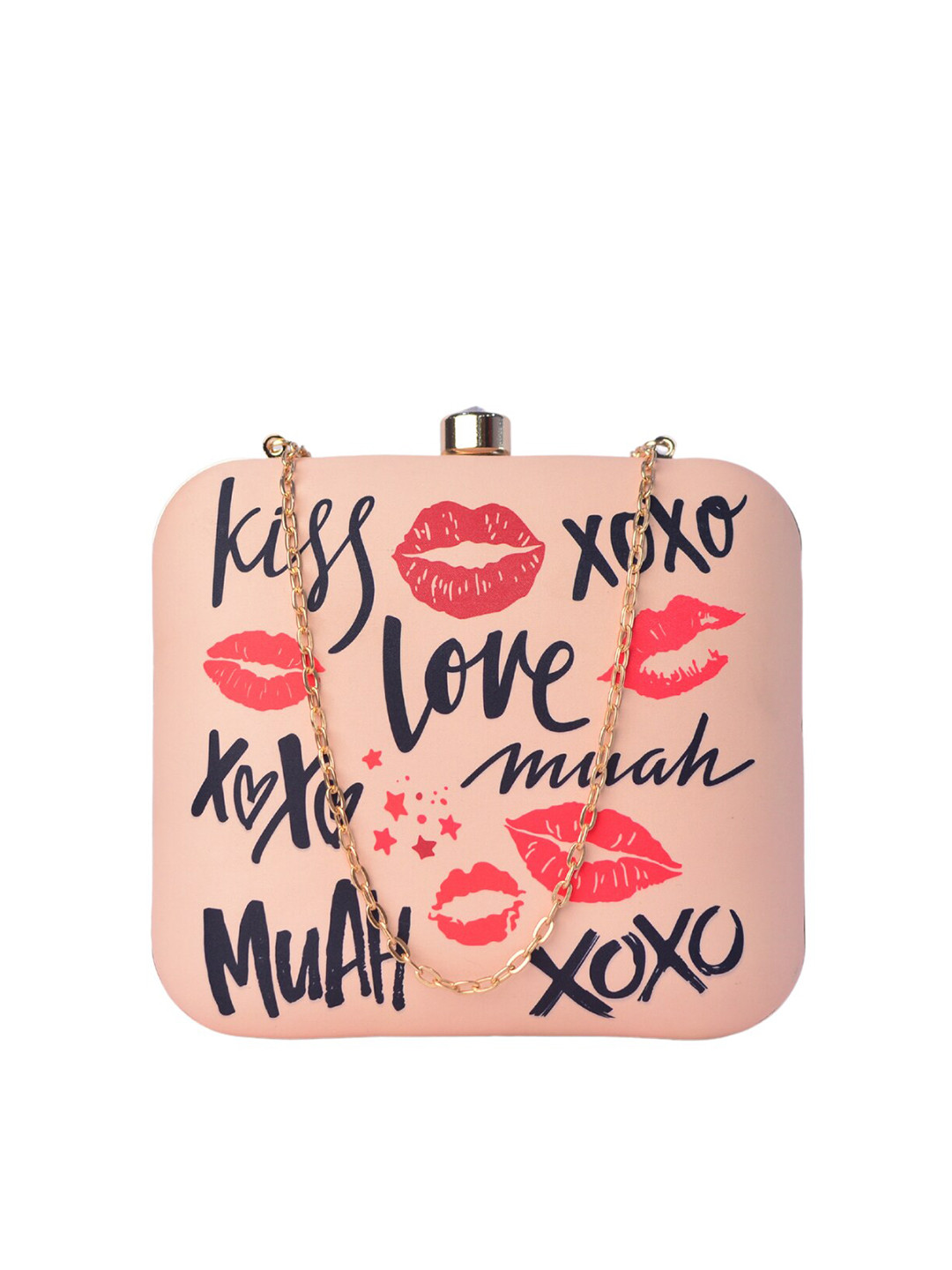 

ARTKLIM Peach-Coloured & Black Printed Box Clutch