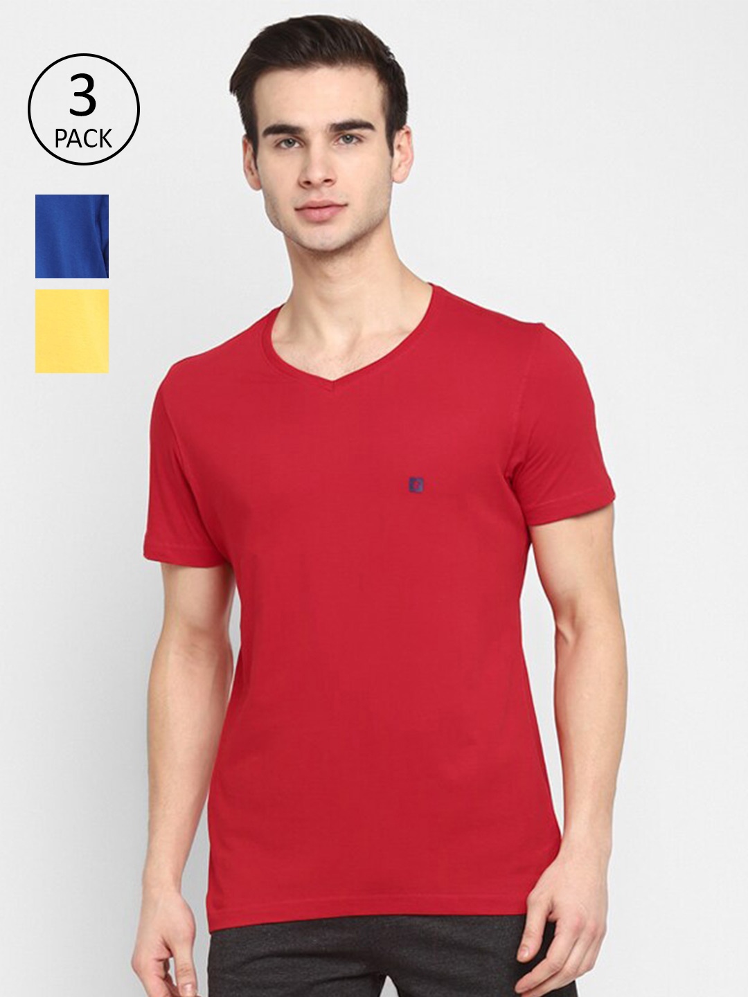 

Turtle Men Pack of 3 V-Neck Slim Fit T-shirts, Red