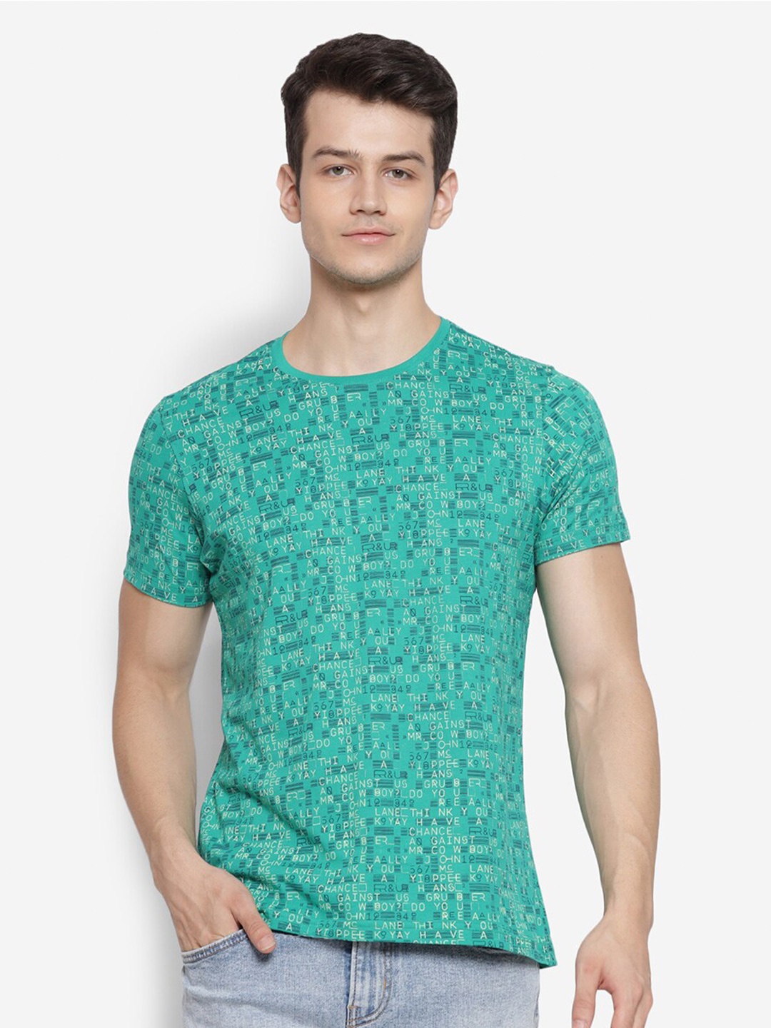 

Turtle Men Sea Green Printed Slim Fit T-shirt