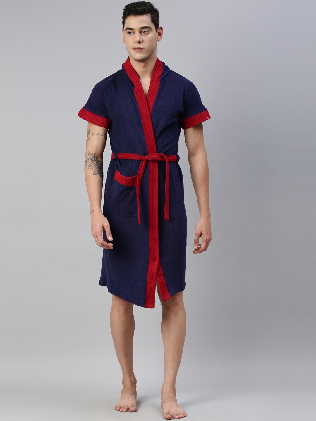 

GOLDSTROMS Men Navy Blue Solid Hooded Patti Bathrobe