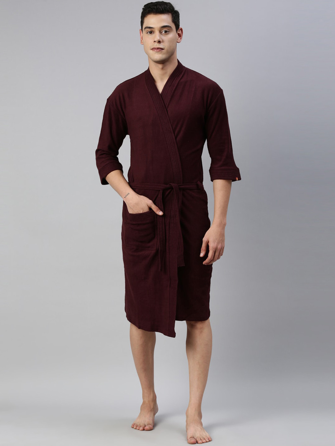 

GOLDSTROMS Men Coffee-Brown Solid Bath Robe