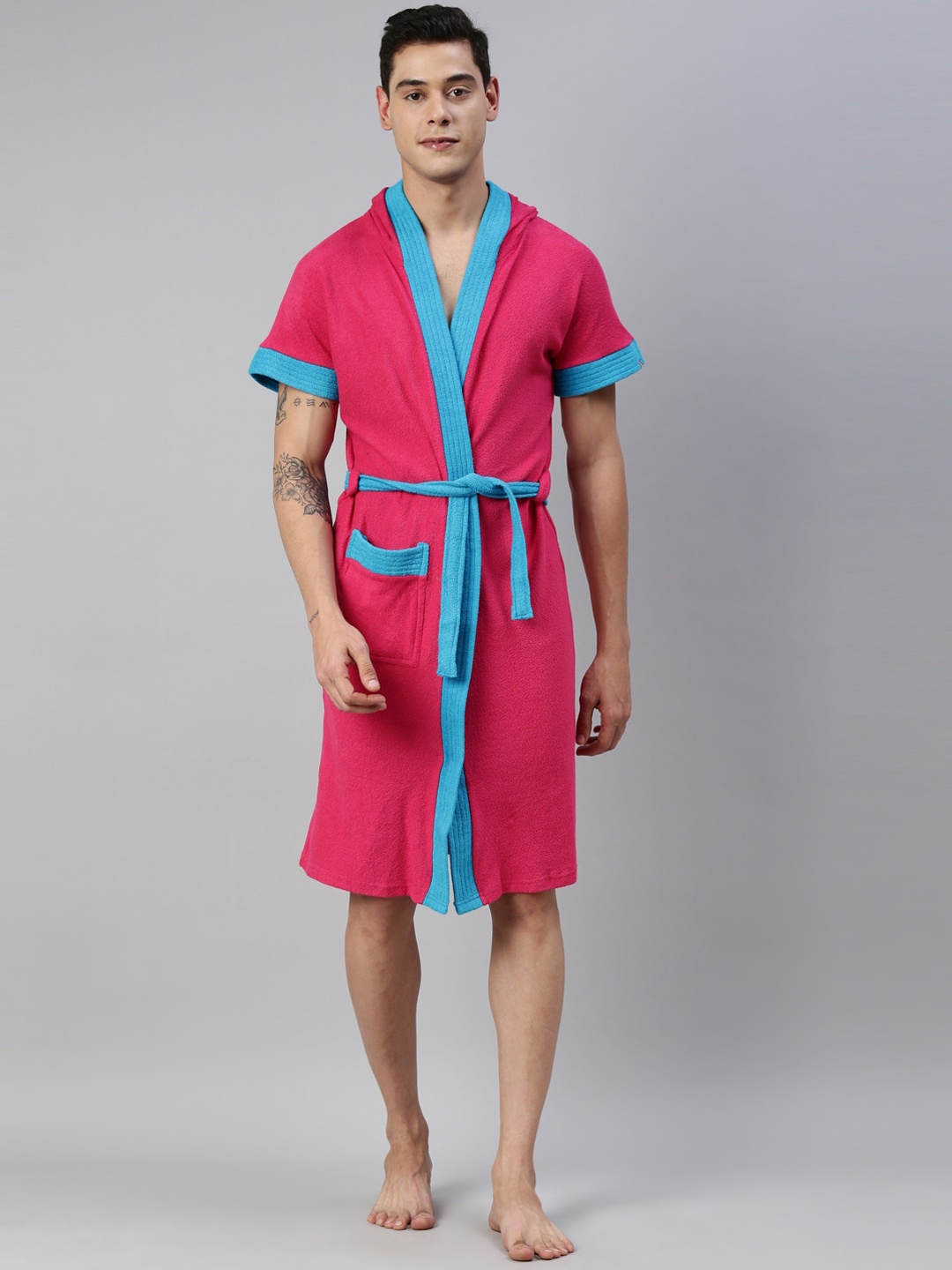 

GOLDSTROMS Men Fuchsia Pink & Blue Solid Bath Robe