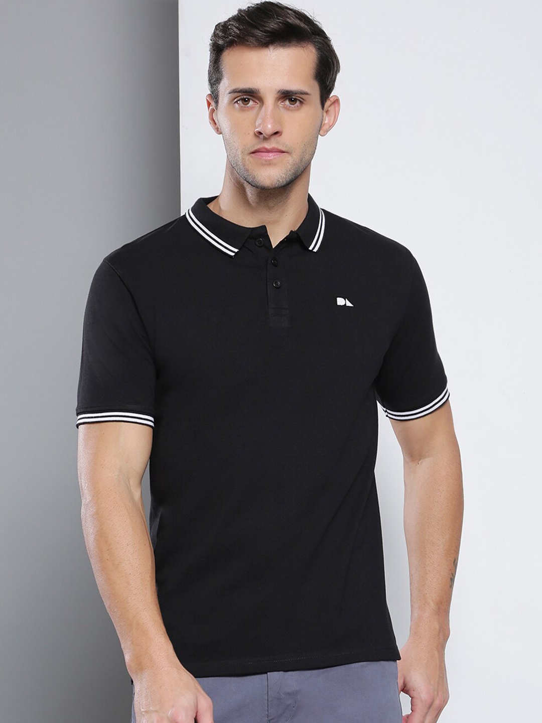 

Dennis Lingo Men Black Polo Collar Slim Fit Cotton T-shirt
