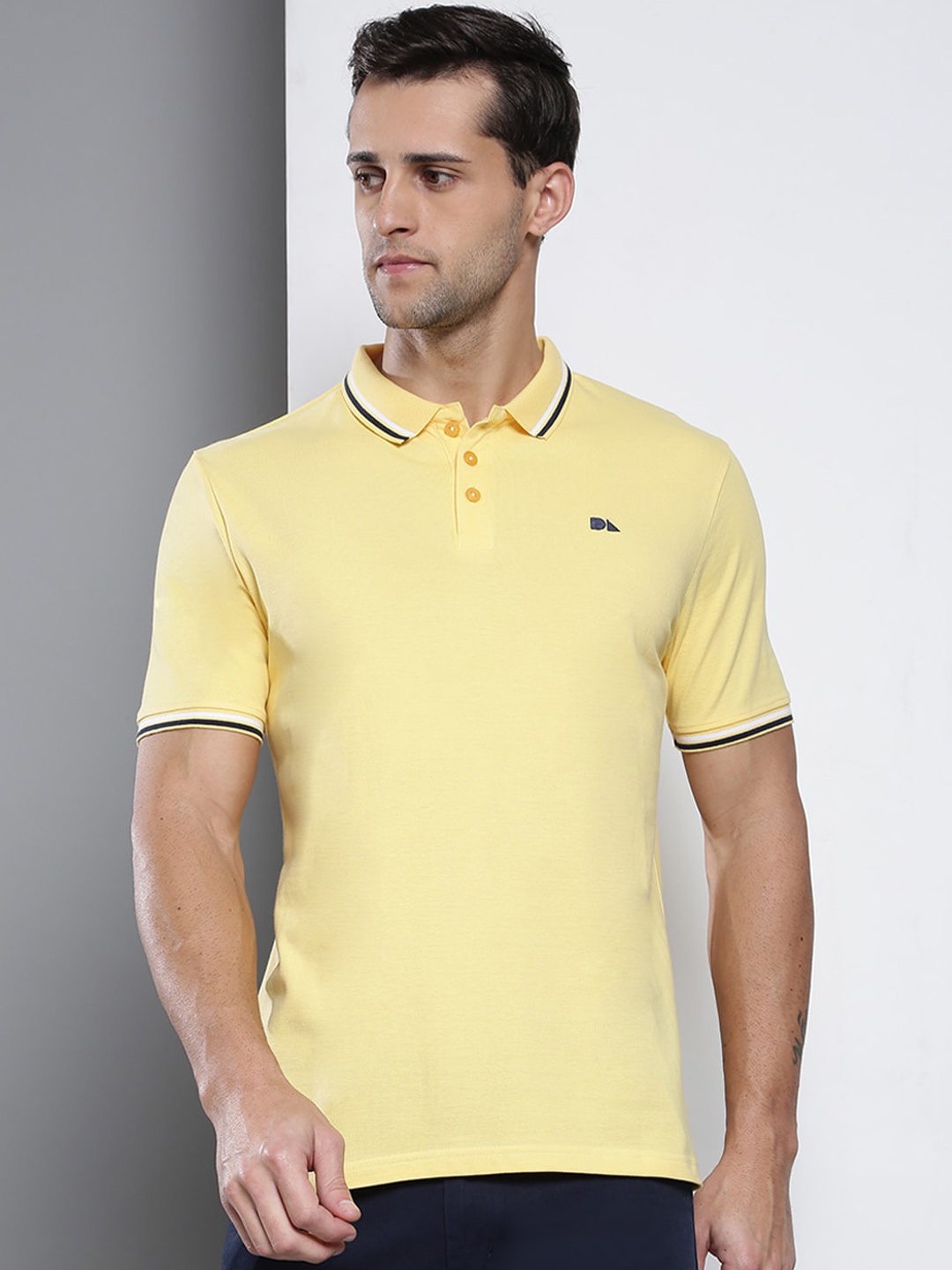 

Dennis Lingo Men Yellow Polo Collar Slim Fit Cotton T-shirt