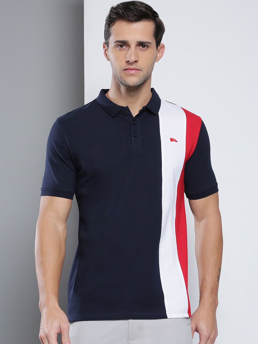 

Dennis Lingo Men Navy Blue Polo Collar Slim Fit T-shirt