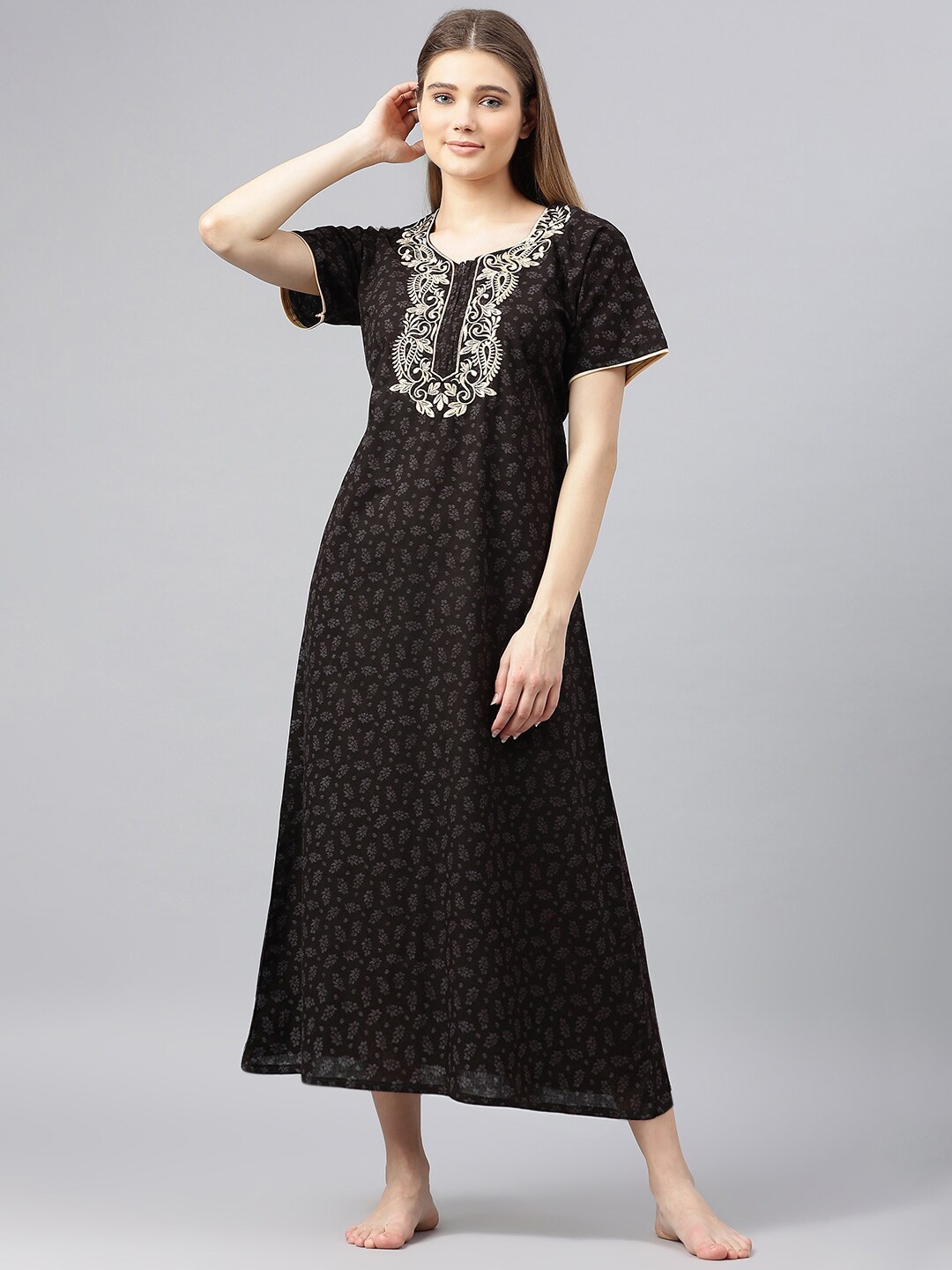 

Secret Wish Black Printed Maxi Nightdress