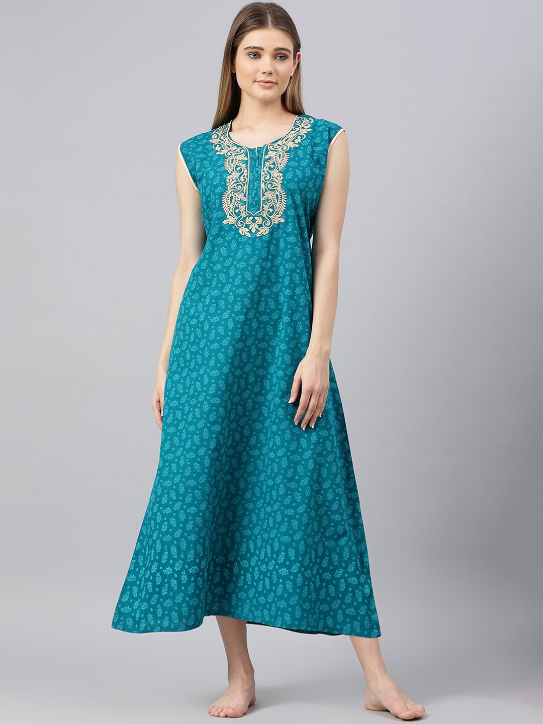 

Secret Wish Women Blue Printed Cotton Round Neck Nightdress