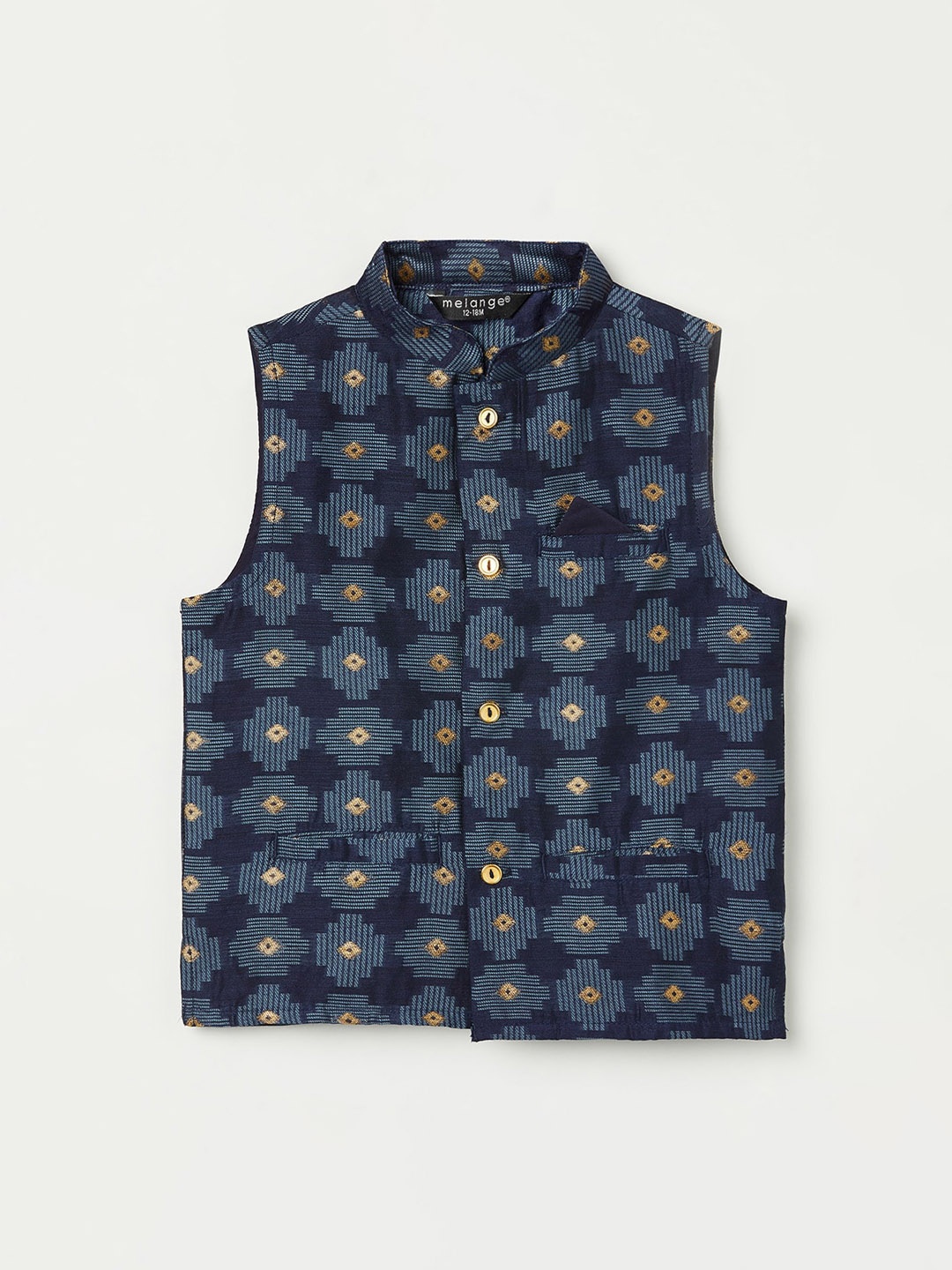 

Melange by Lifestyle Boys Navy Blue Printed Woven Nehru Jacket