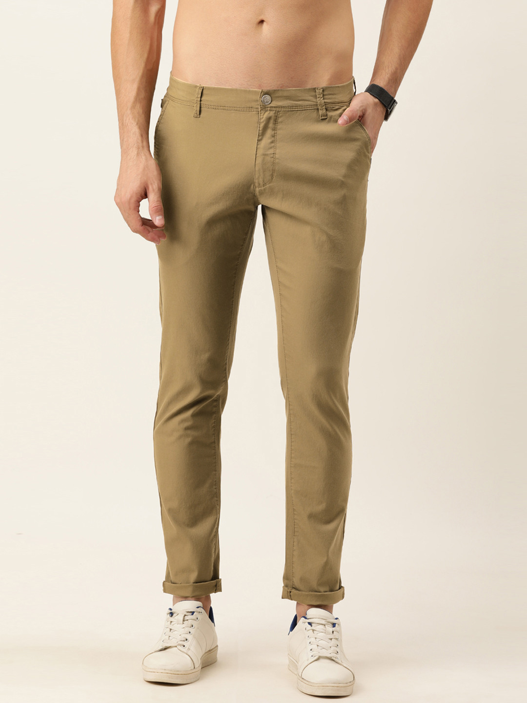 

Flying Machine Men Khaki Solid Super Slim Fit Chinos Trousers