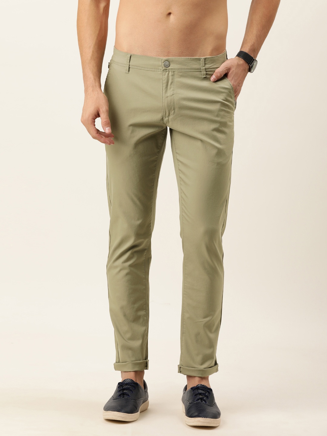 

Flying Machine Men Olive Green Solid Super Slim Fit Chinos Trousers