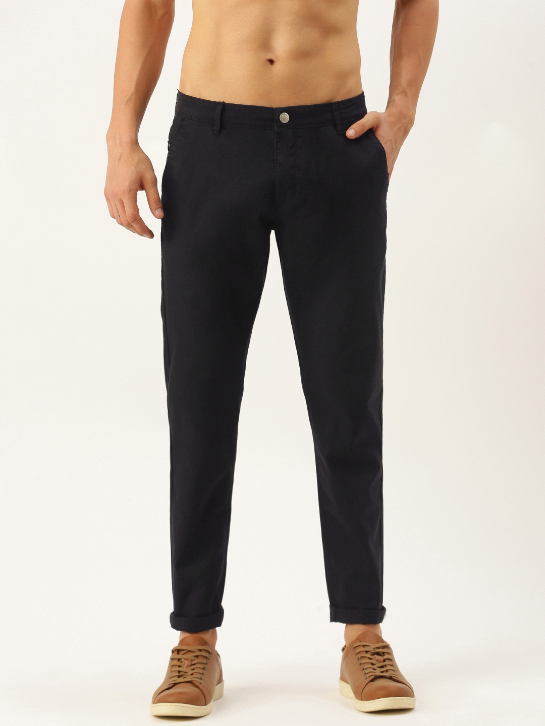

Flying Machine Men Black Slim Fit Mid-Rise Chinos Trousers