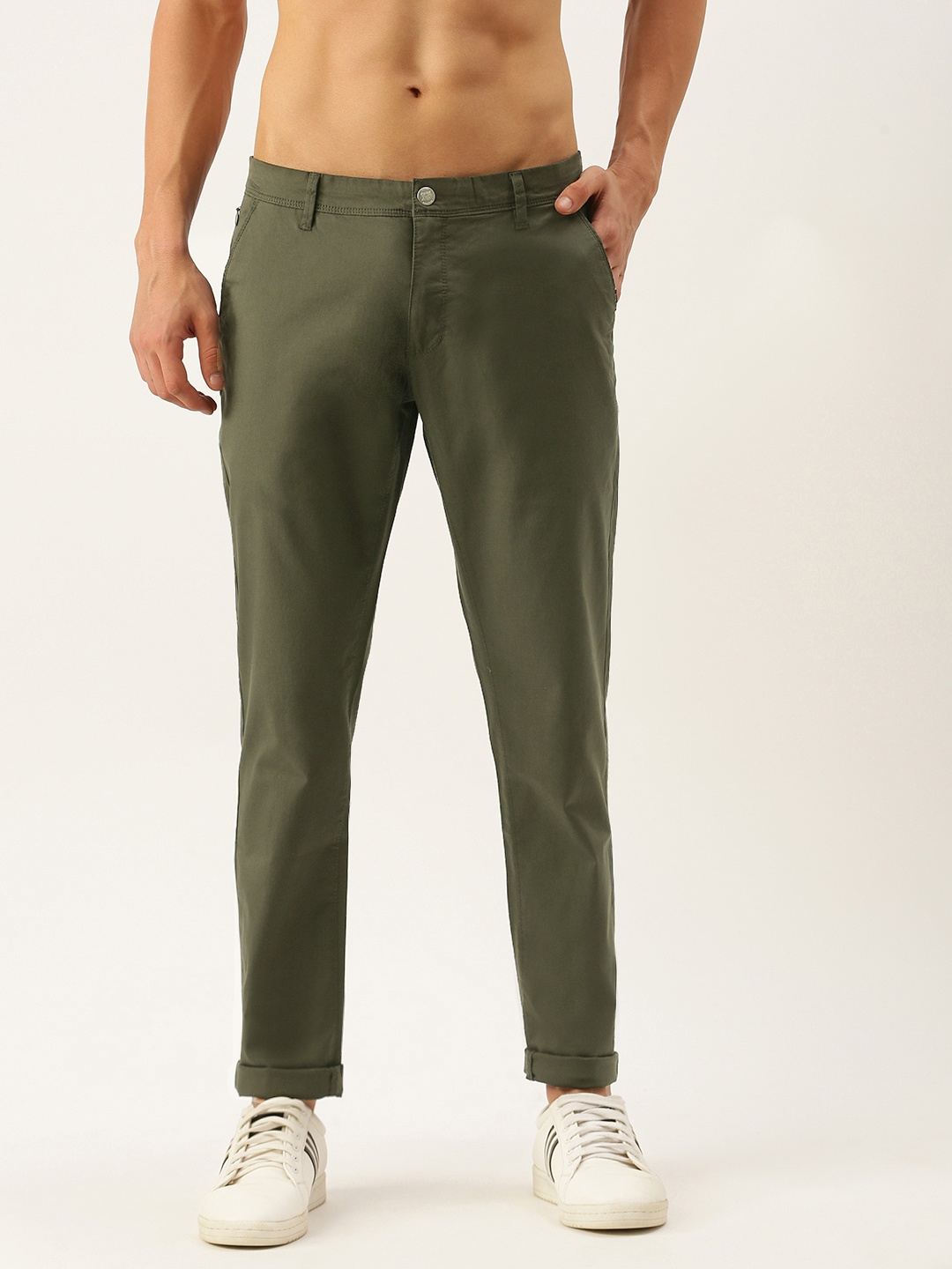 

Flying Machine Men Olive Green Slim Fit Mid-Rise Chinos Trousers