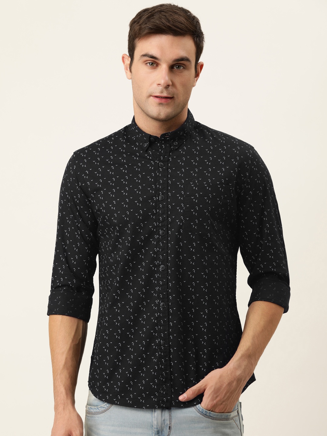 

Flying Machine Men Black Geometric Printed Slim Fit Pure Cotton Casual Shirt