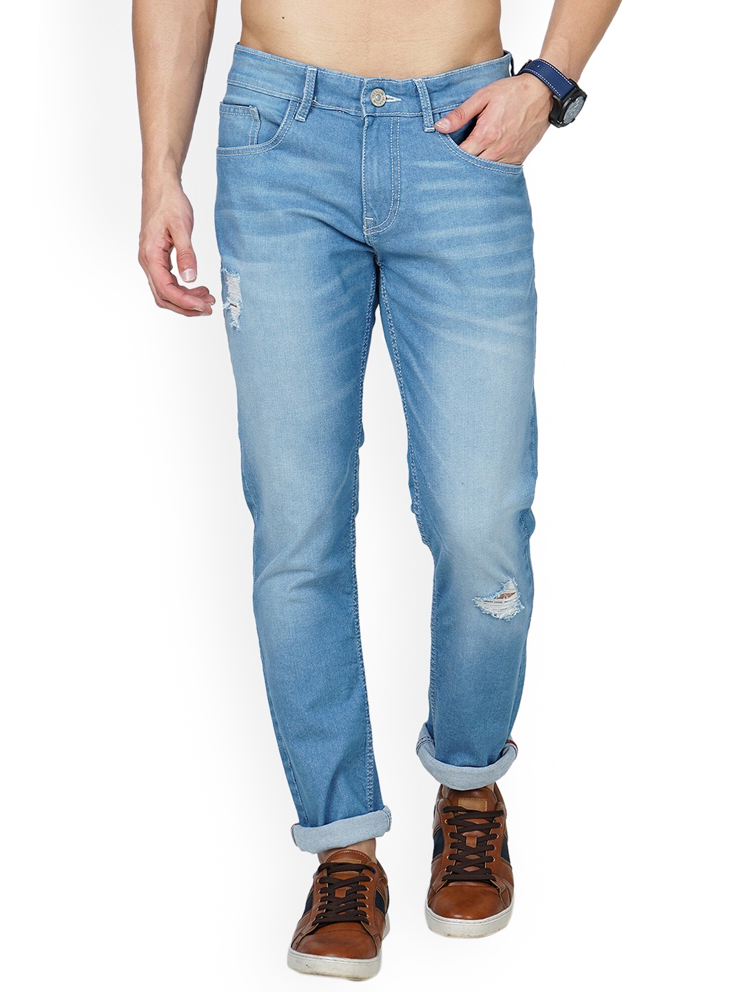 

Jean Cafe Men Blue Jean Slim Fit Mildly Distressed Light Fade Jeans