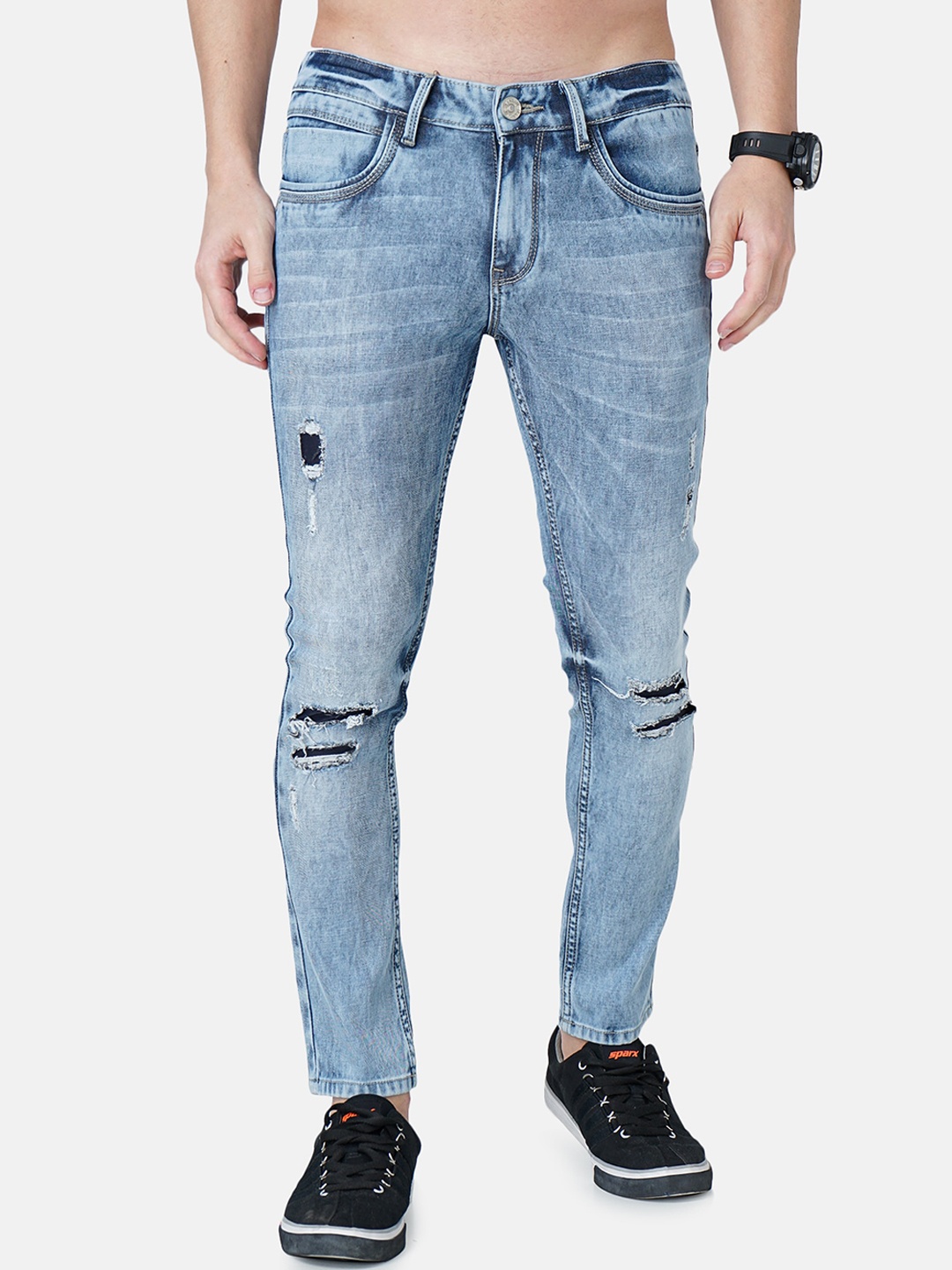 

Jean Cafe Men Blue Skinny Fit Low Distress Heavy Fade Organic Cotton Jeans