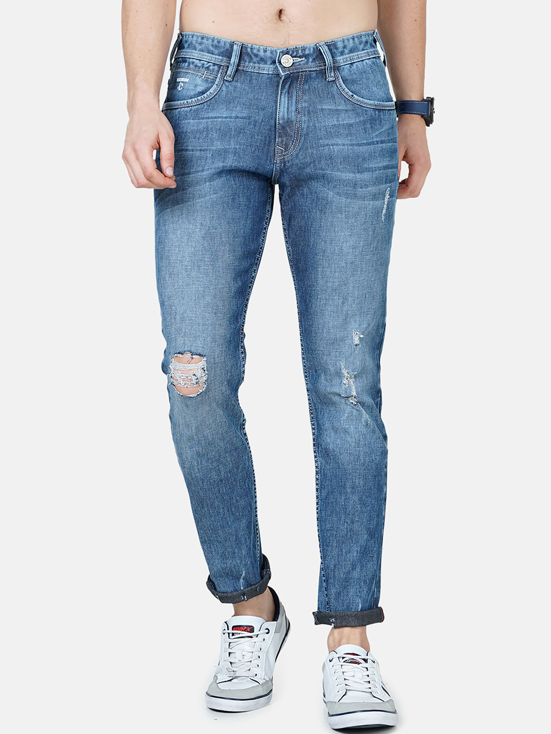 

Jean Cafe Men Blue Organic Cotton Jean Skinny Fit Mildly Distressed Light Fade Jeans