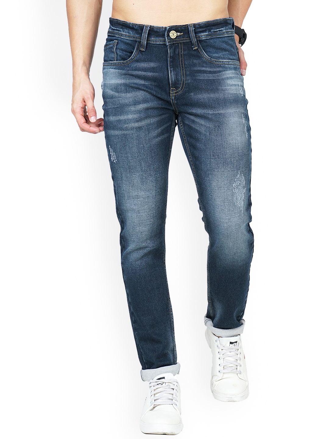 

Jean Cafe Men Blue Jean Slim Fit Mildly Distressed Heavy Fade Jeans