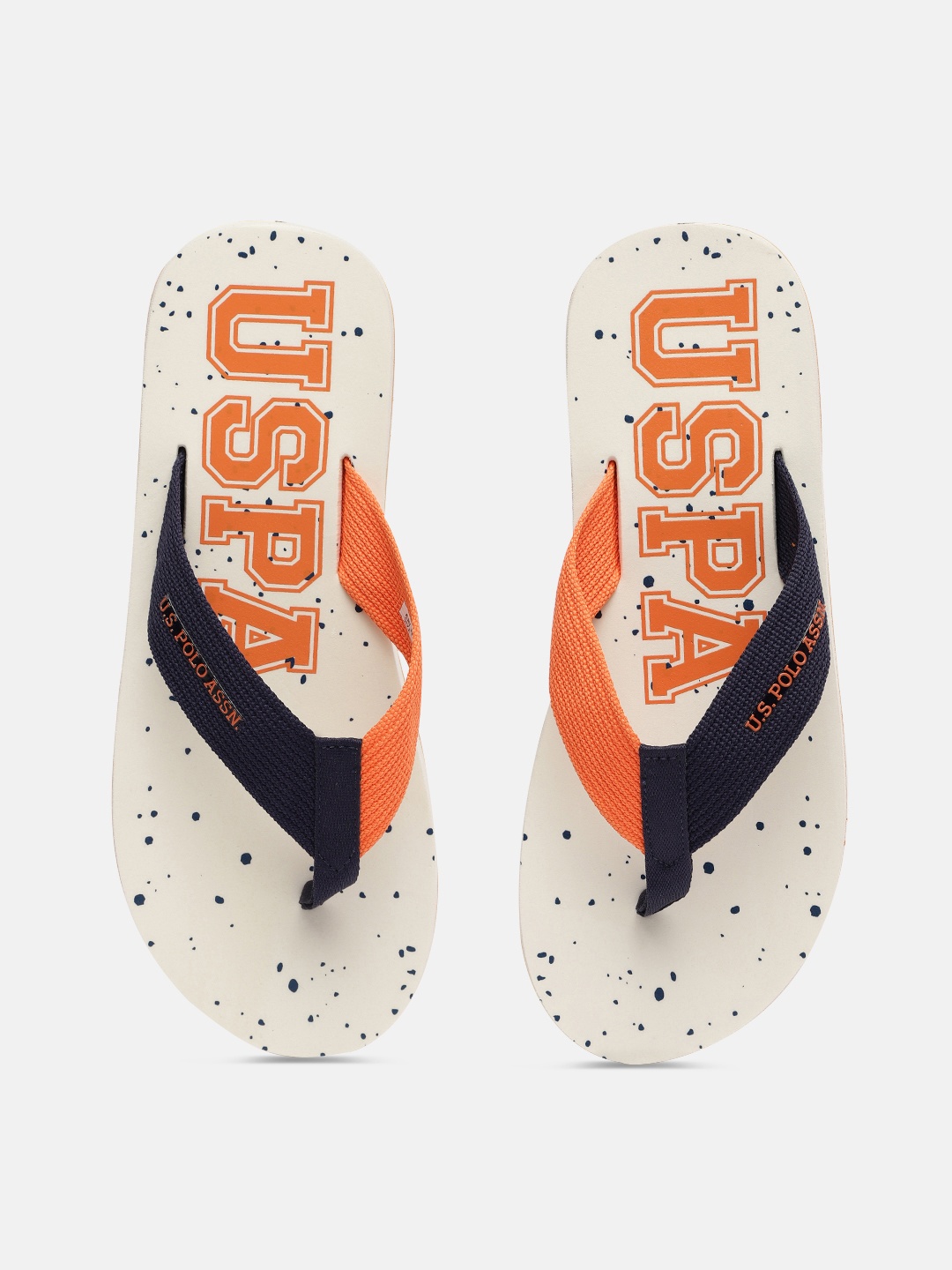 

U.S. Polo Assn. Men Off-White Brand Logo Printed Thong Flip-Flops