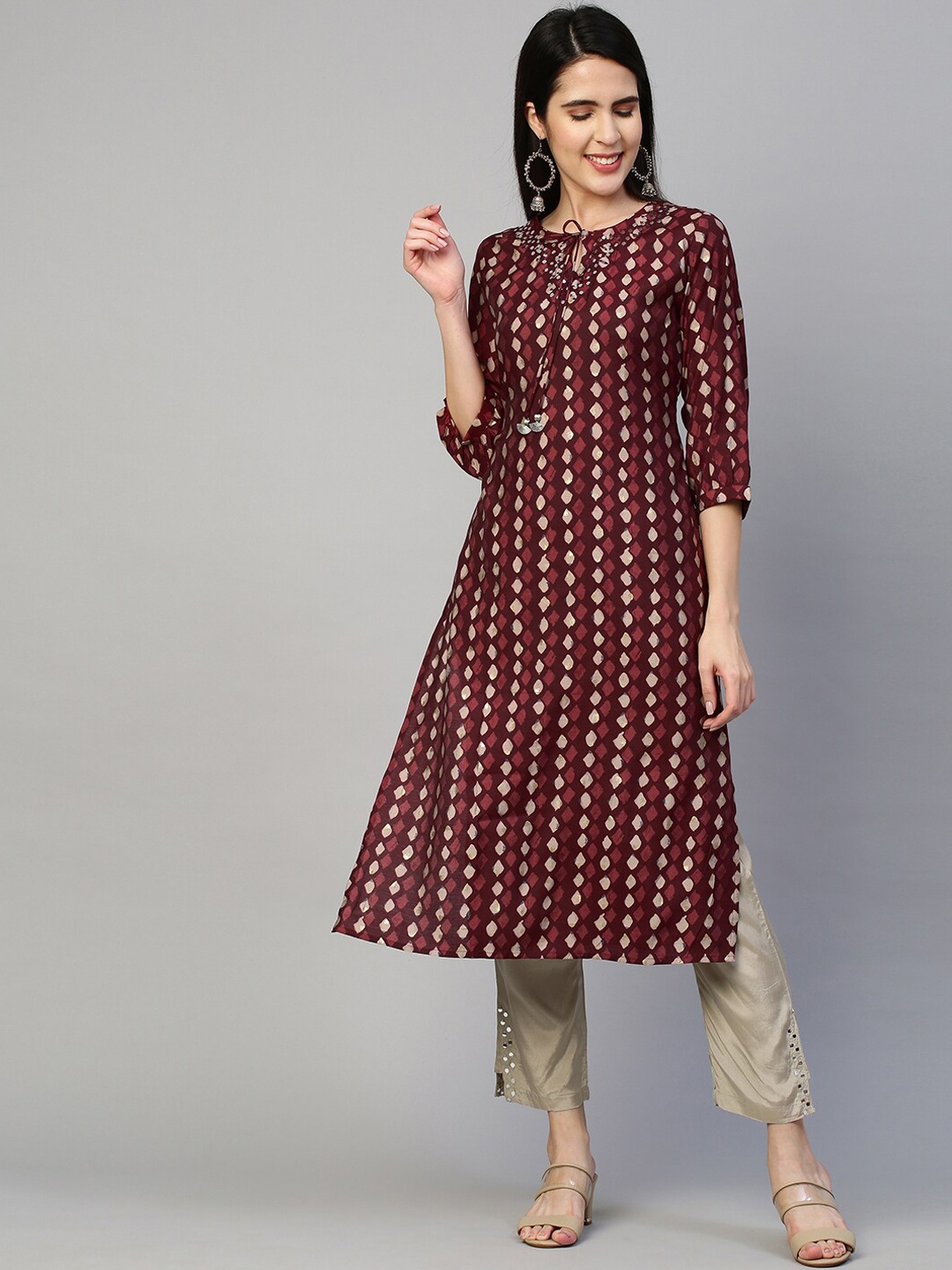 

FASHOR Women Maroon Printed Kurta with Trousers