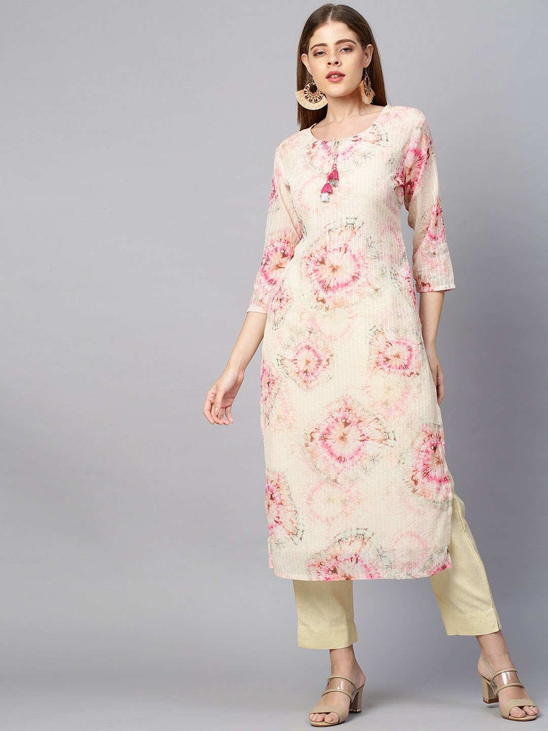 

FASHOR Women Yellow Printed Regular Kurta with Trousers