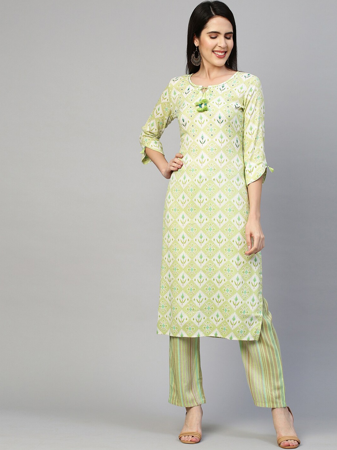

FASHOR Women Green Ethnic Motifs Printed Kurta Set