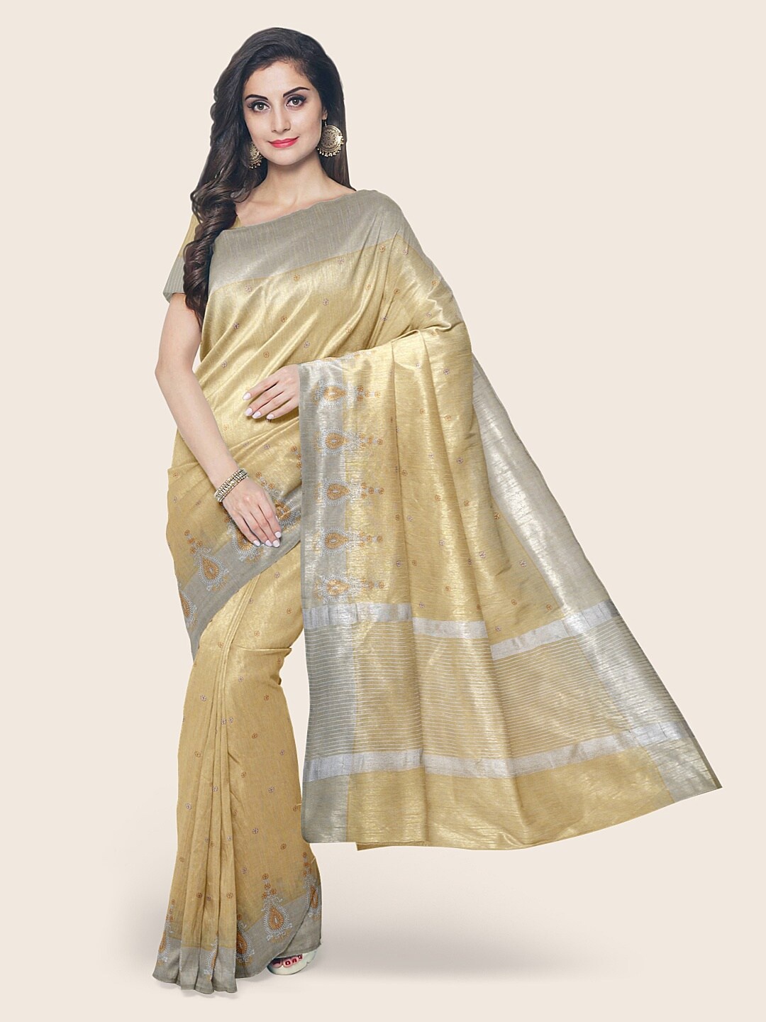

Pothys Women Yellow Ethnic Motifs Embroidered Jute Cotton Sarees