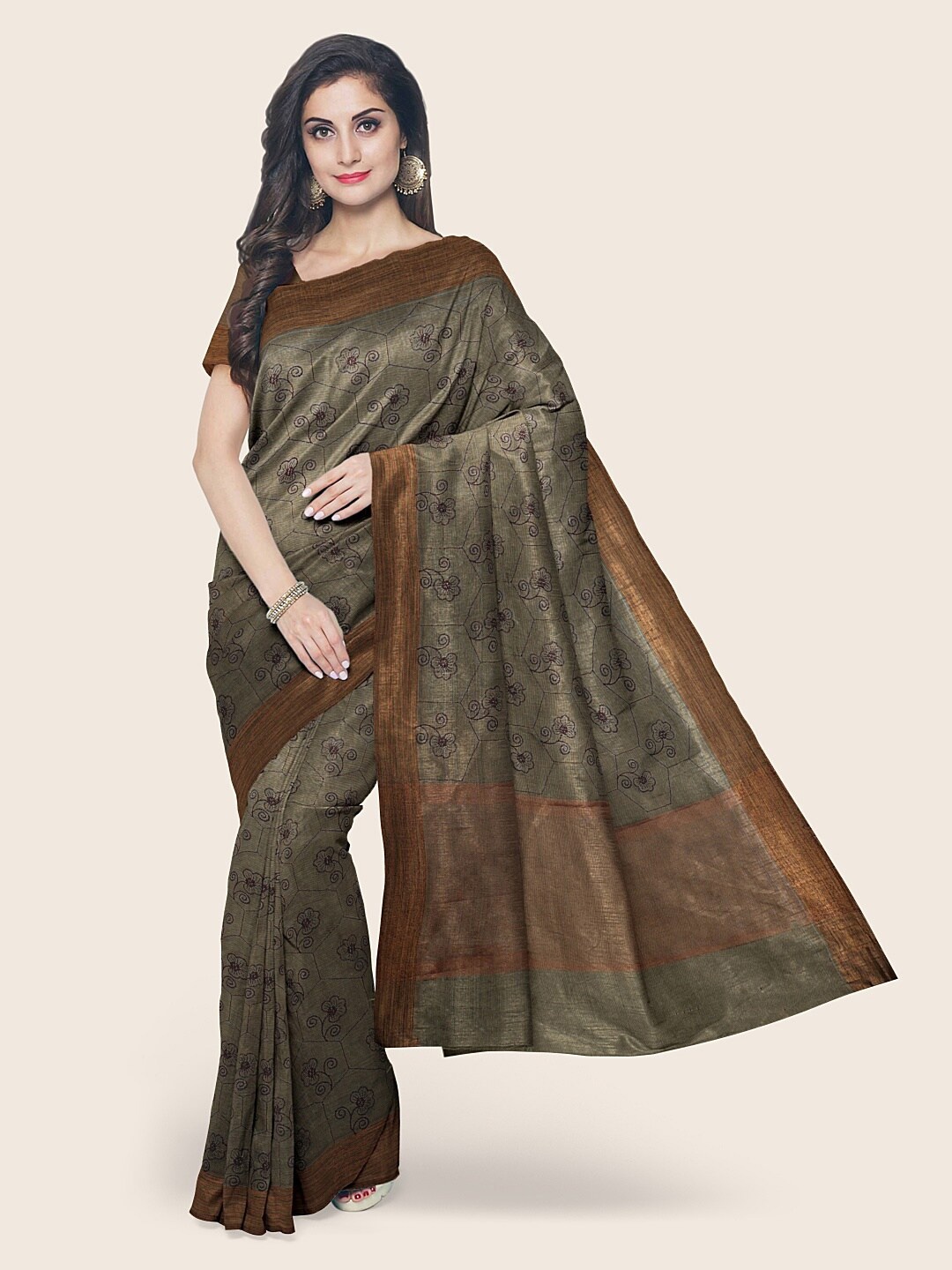

Pothys Green Floral Zari Tissue Saree