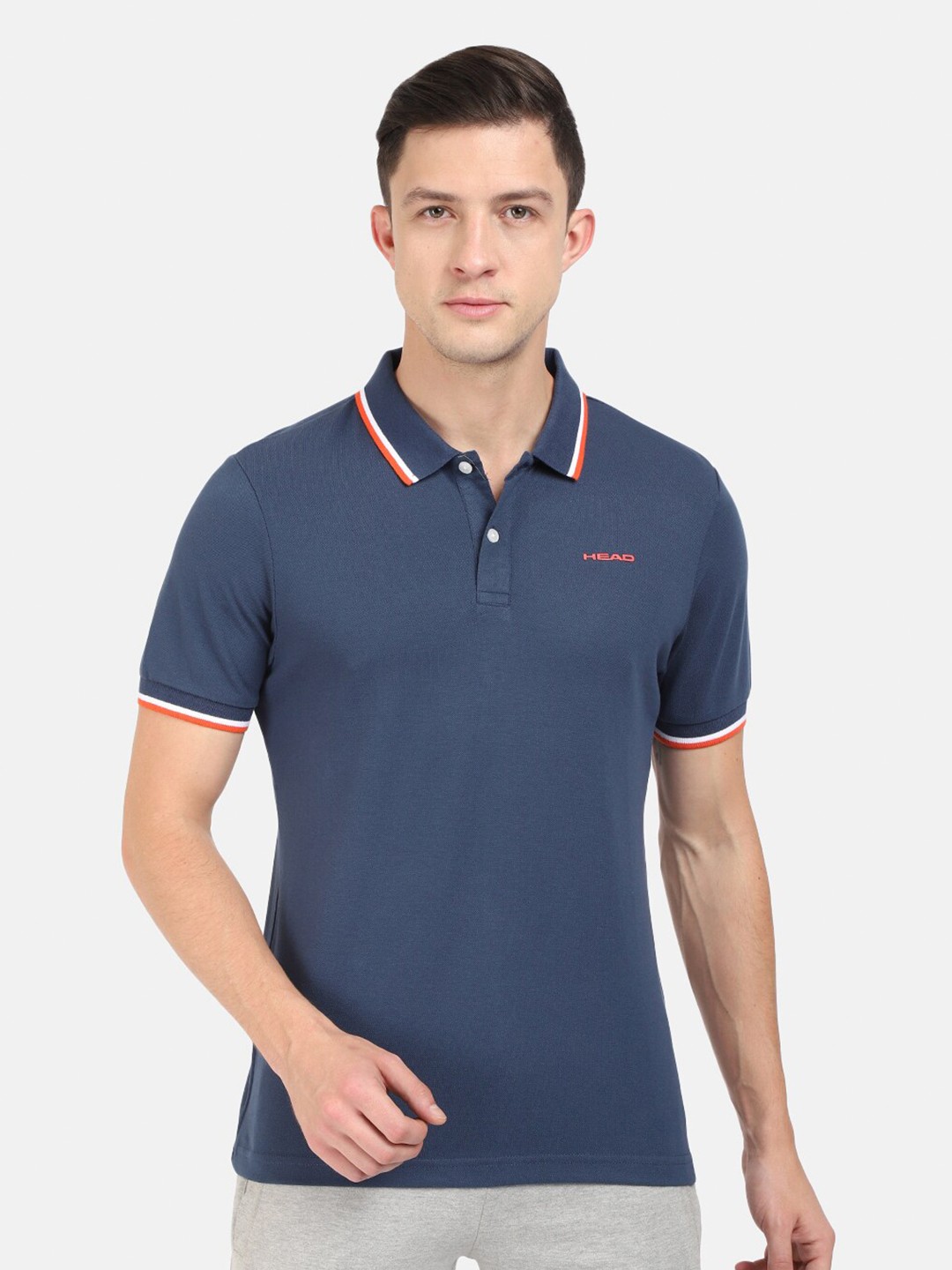 

Head Men Navy Blue Polo Collar Slim Fit Outdoor T-shirt