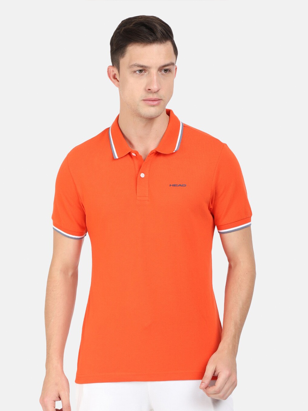 

Head Men Orange Polo Collar Slim Fit Outdoor Cotton T-shirt