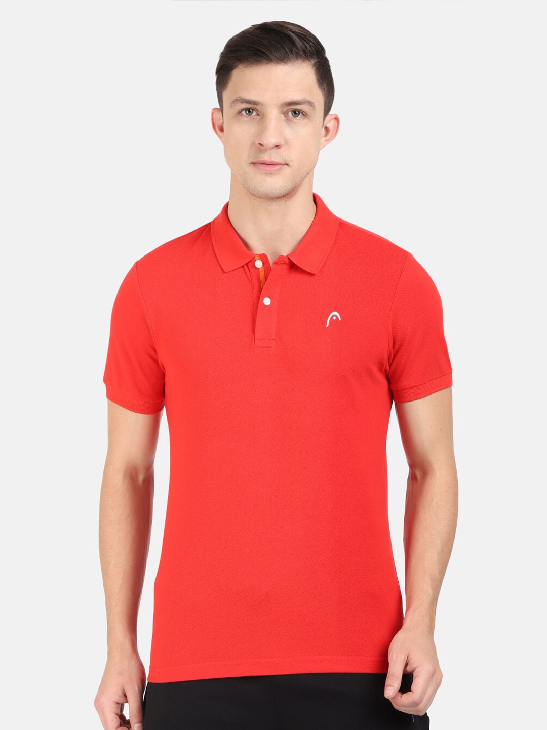 

Head Men Red Polo Collar Slim Fit Cotton T-shirt