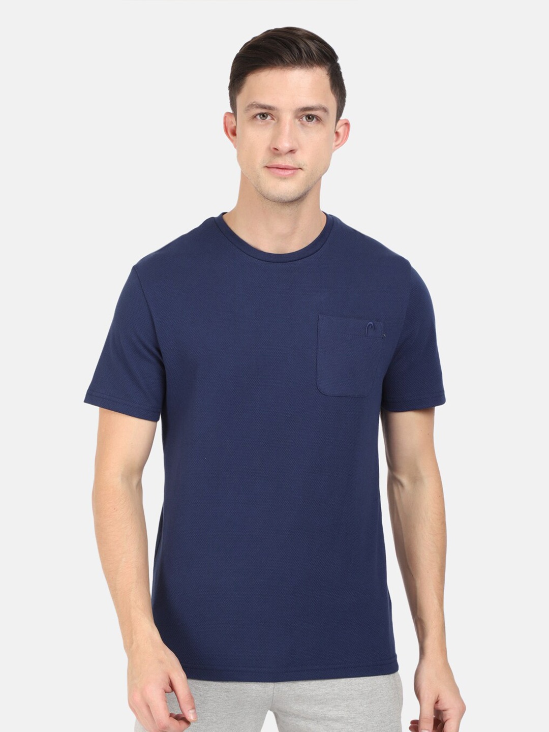 

Head Men Navy Blue Slim Fit Cotton T-shirt