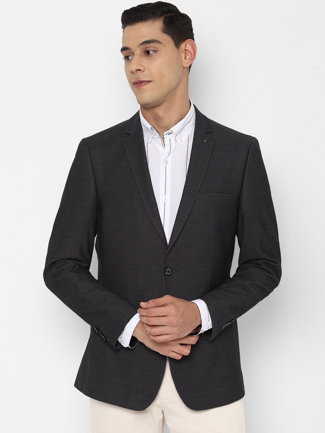 

Allen Solly Men Grey Solid Slim-Fit Single Breasted Formal Blazer