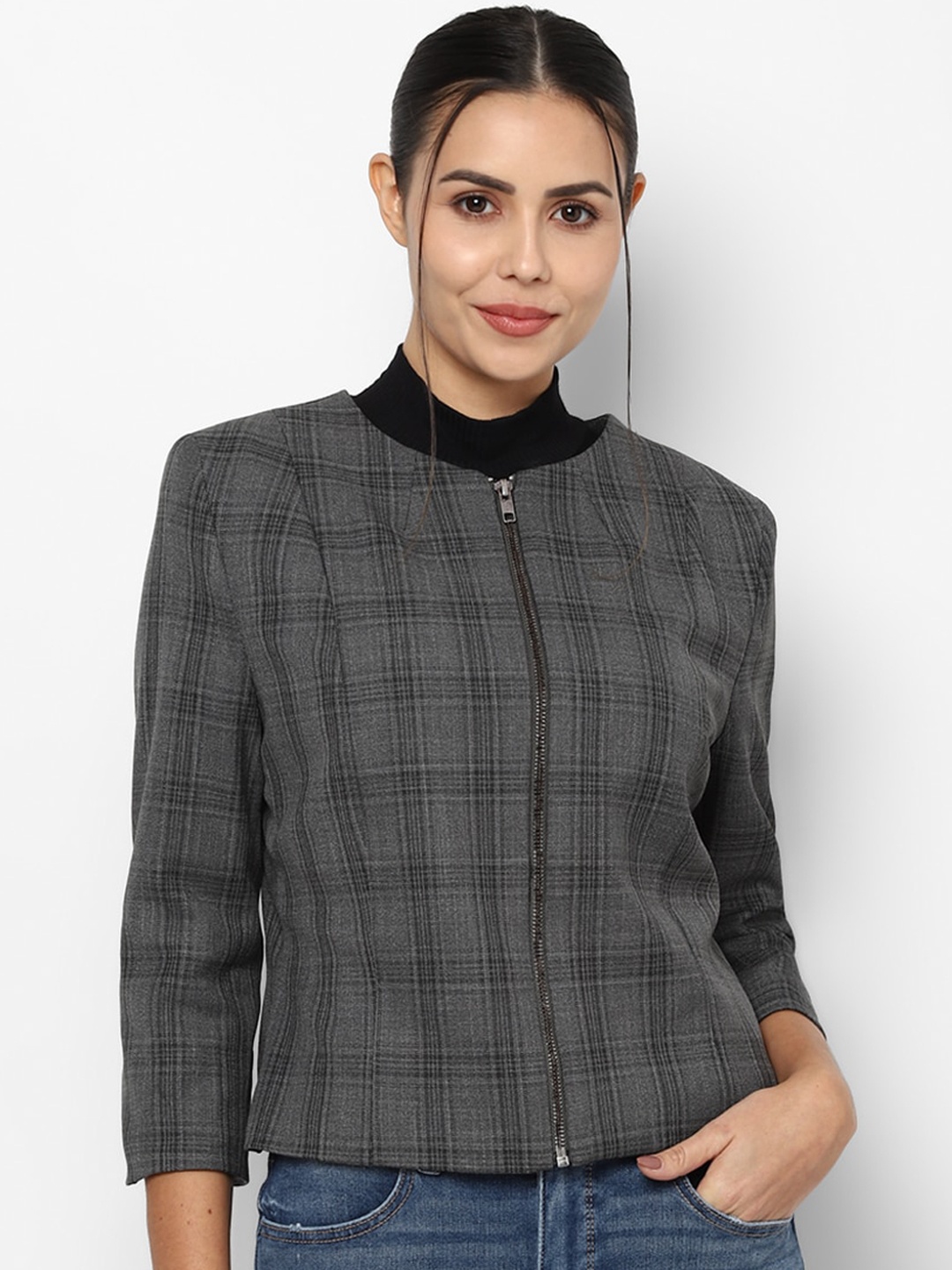 

Allen Solly Woman Women Grey & Black Checked Blazer