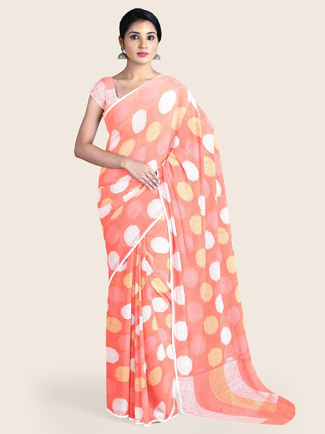 

Pothys Orange & Silver-Toned Woven Design Zari Saree