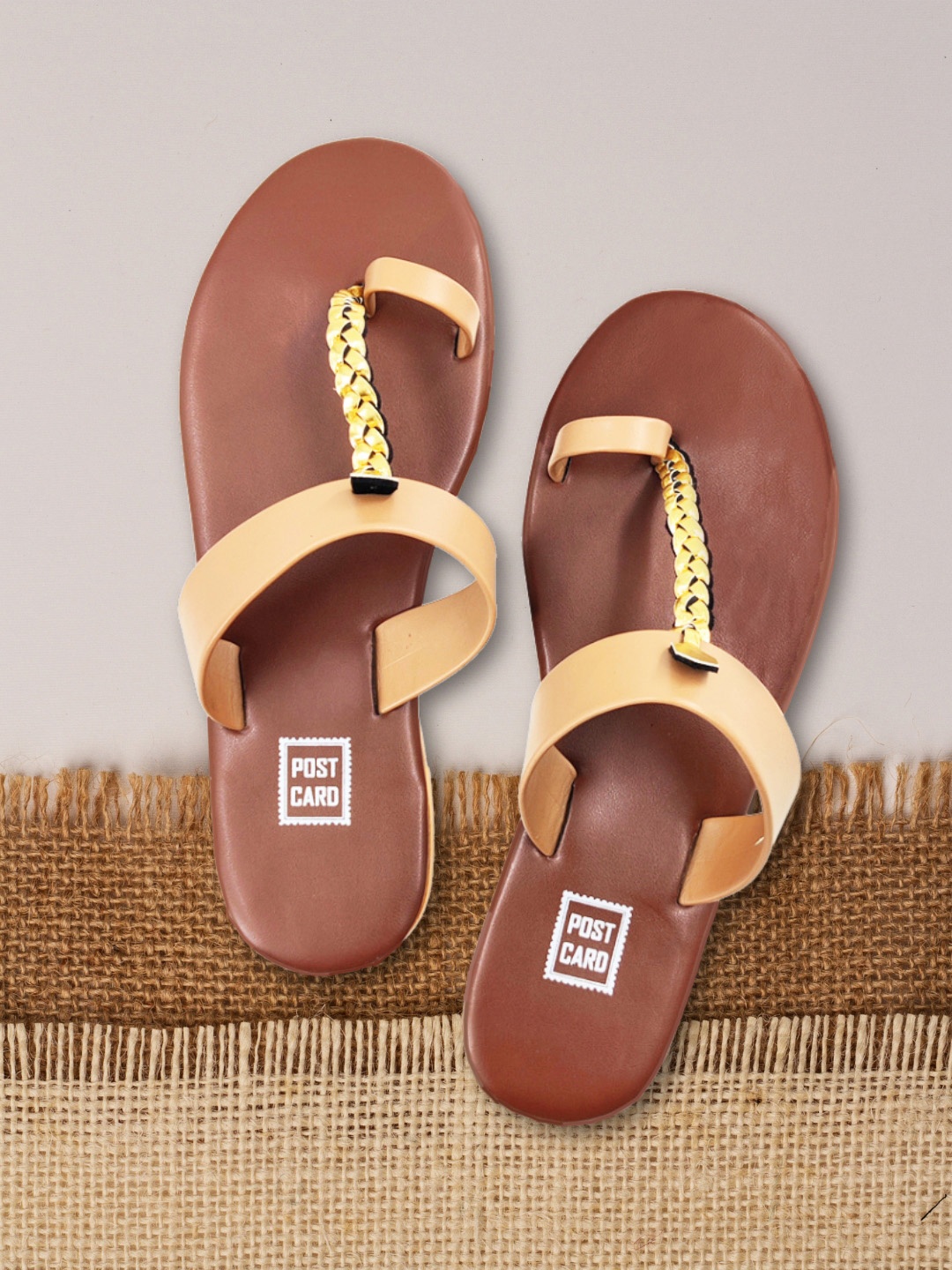 

POSTCARD Women Brown T-Strap Flats