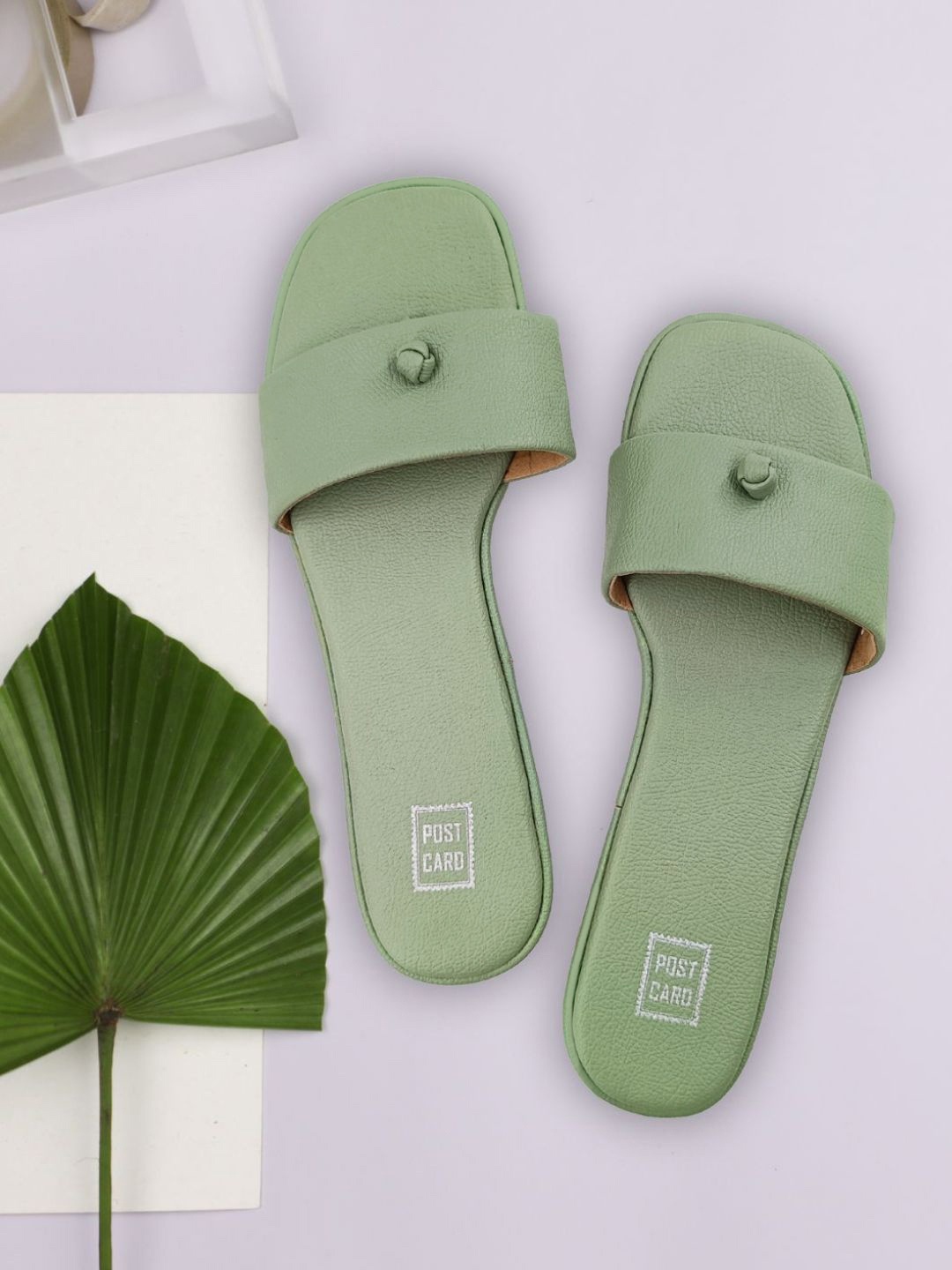 

POSTCARD Women Green Colourblocked Open Toe Flats