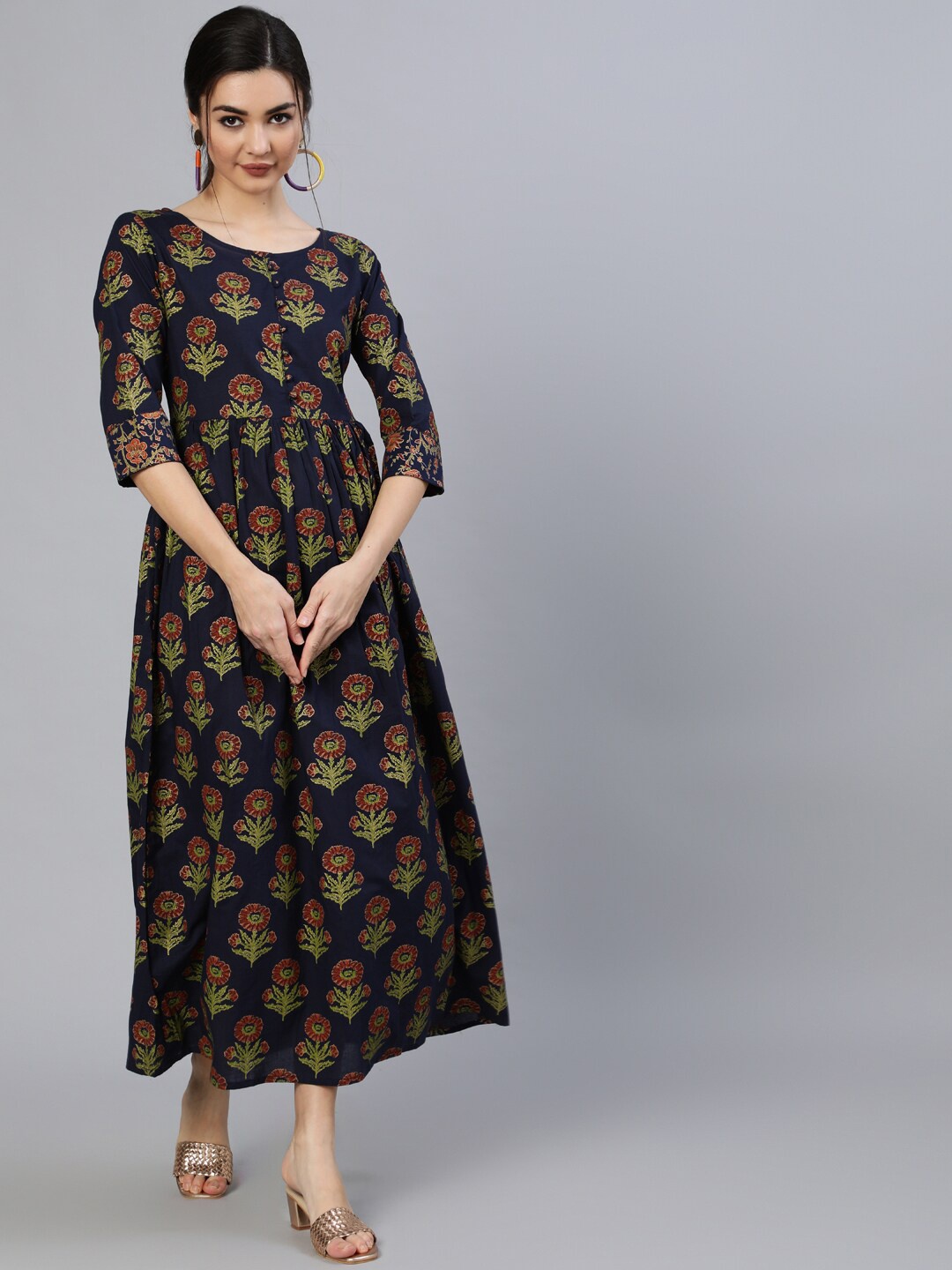 

Nayo Women Navy Blue Ethnic Motifs Printed Maxi Ethnic Dress