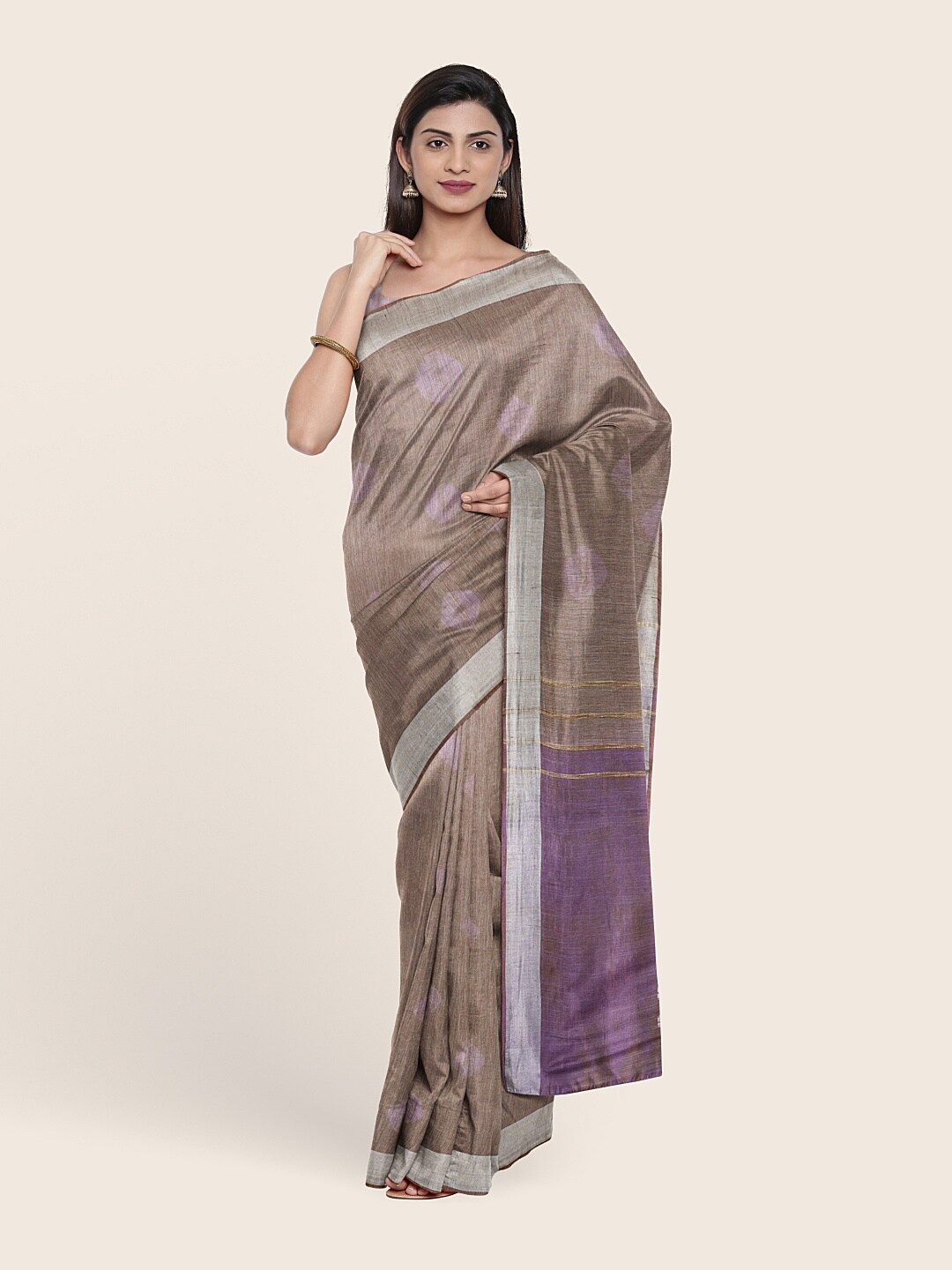 

Pothys Brown & Purple Woven Design Zari Jute Cotton Saree